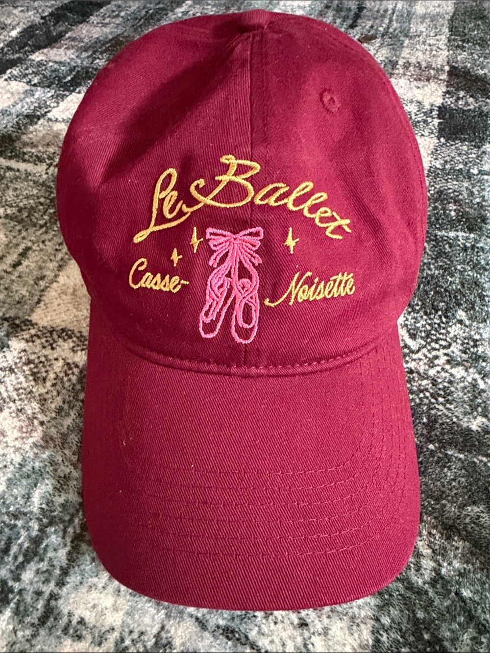 Anthropologie Burgundy Cap with Pink Ballet Embroidery